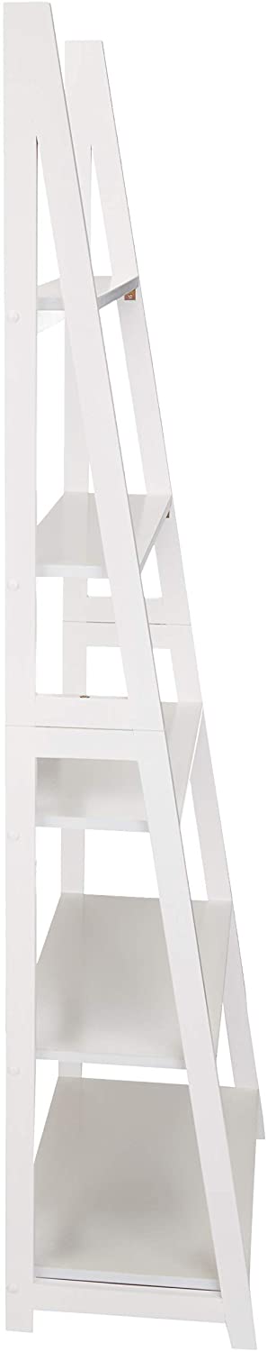 Bookshelf: 5-Tier Ladder Bookshelf Organizer with Solid Rubber Wood Frame