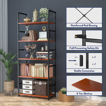 Bookshelf: 5 Tier Tall Bookcase Shelf Storage Organizer