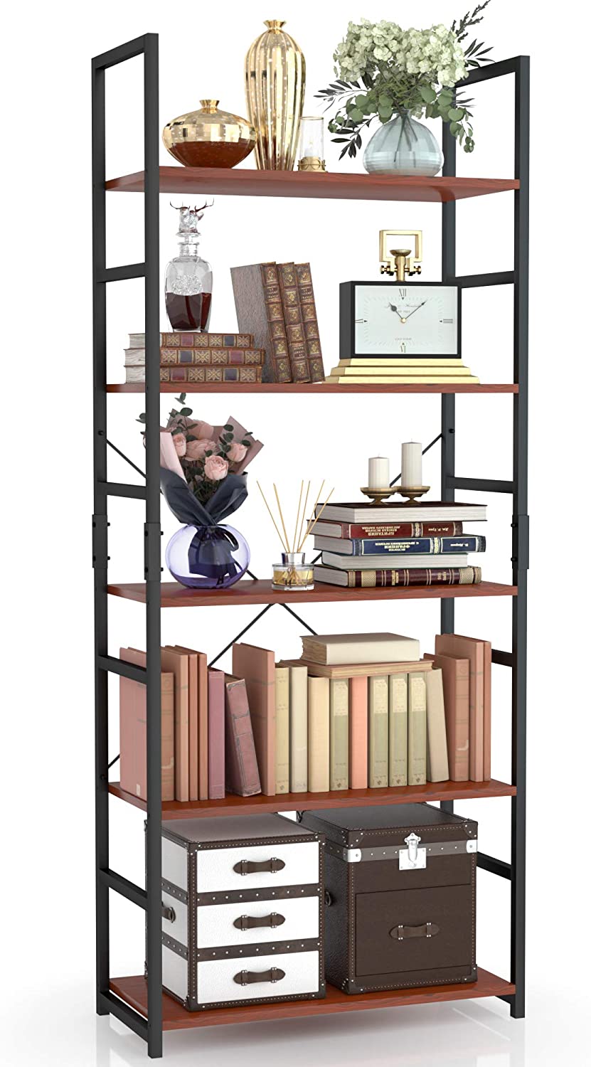 Bookshelf: 5 Tier Tall Bookcase Shelf Storage Organizer