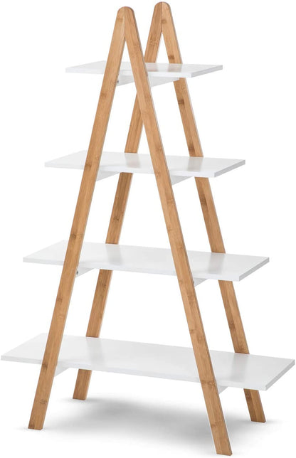 Bookshelf: Natural Bamboo and MDF Shelving, 4-Tier A-Frame Bookcase 