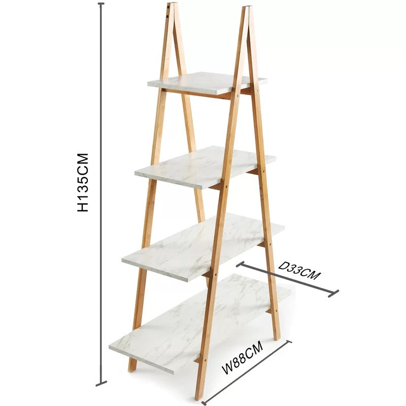 Bookshelf Natural Bamboo and MDF Shelving, 4-Tier A-Frame Bookcase