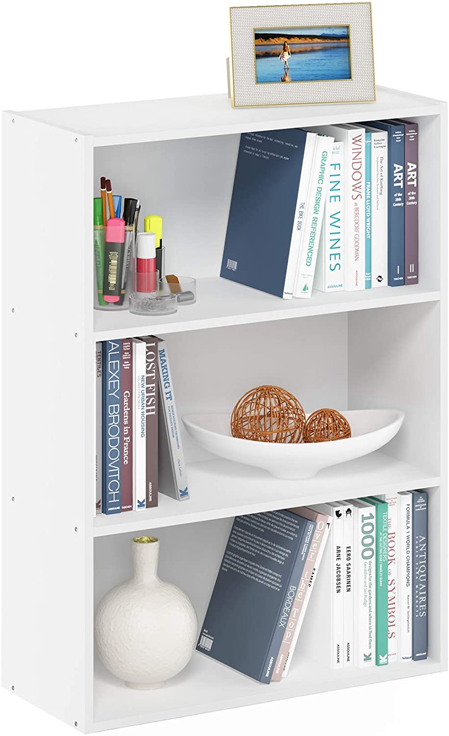 White　Bookshelf:　Bookcase　Open　Plain　–　3-Tier　Shelf　GKW　Retail