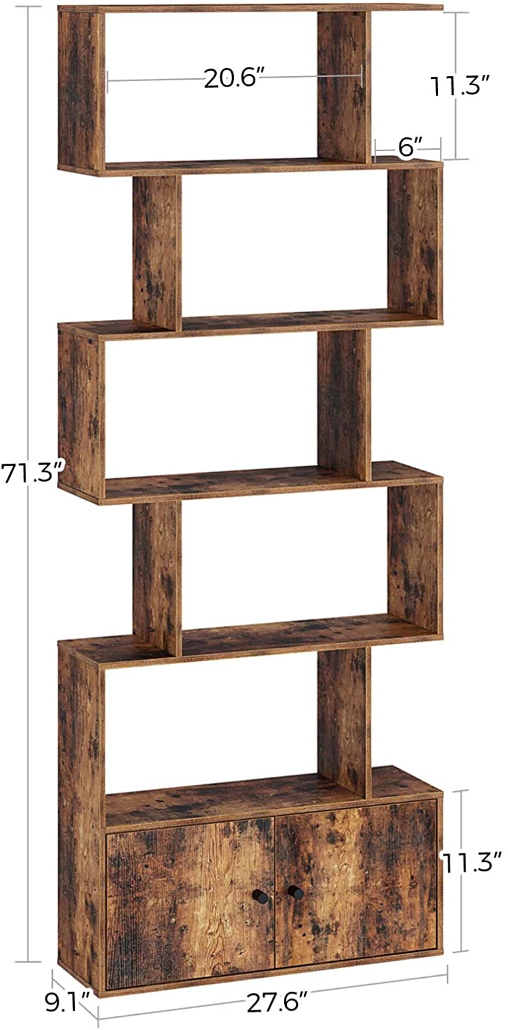 Bookshelf: Rustic Wood 6-Tier Bookcase with Cabinet