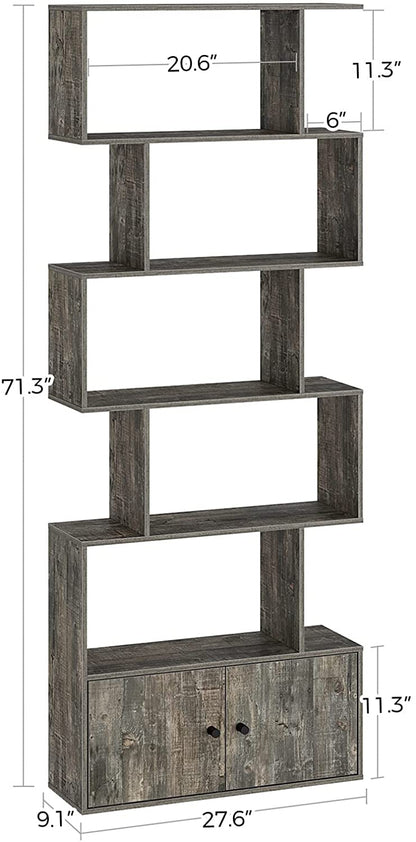 Bookshelf: Rustic Wood 6-Tier Bookcase with Cabinet