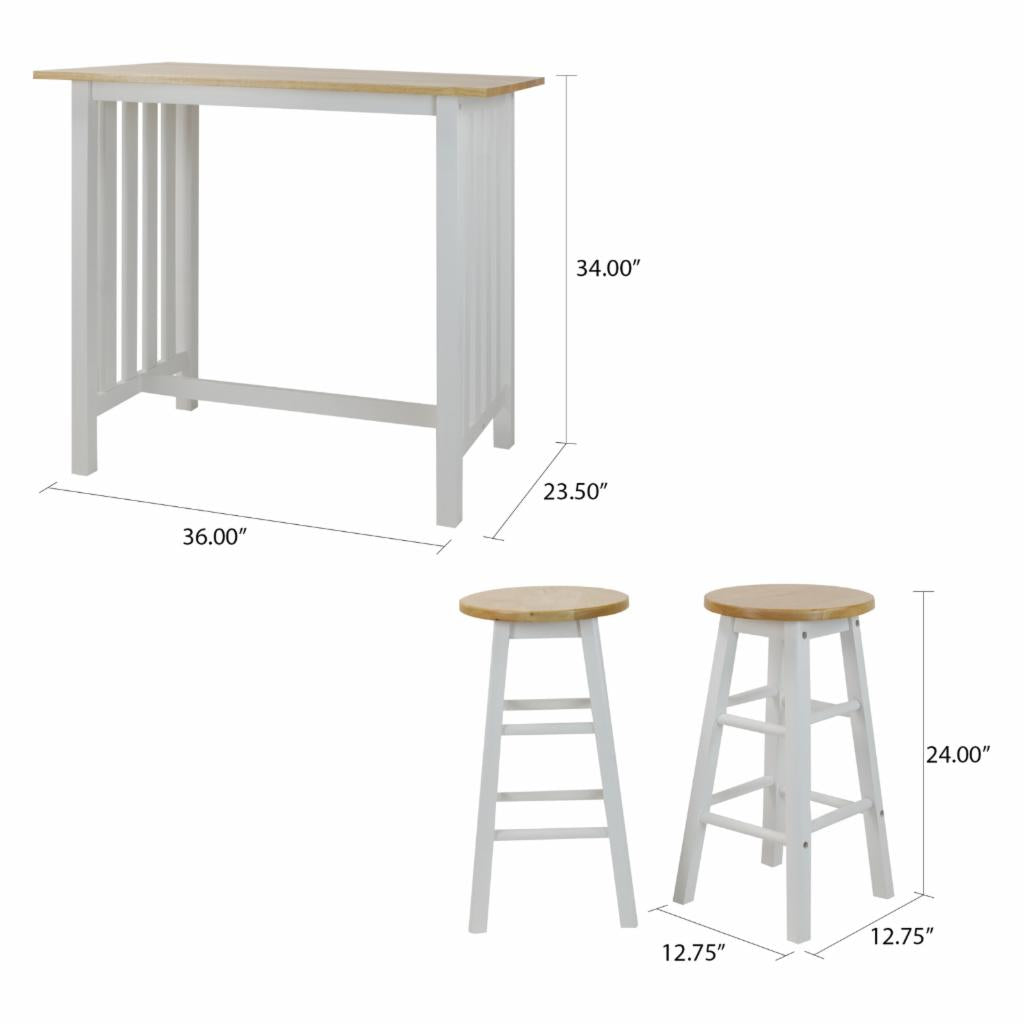 Breakfast Table: 3-Piece Breakfast Set with Solid Hardwood Top