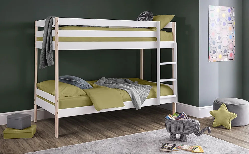 Bunk Bed: White & Pine Single Bunk Bed 