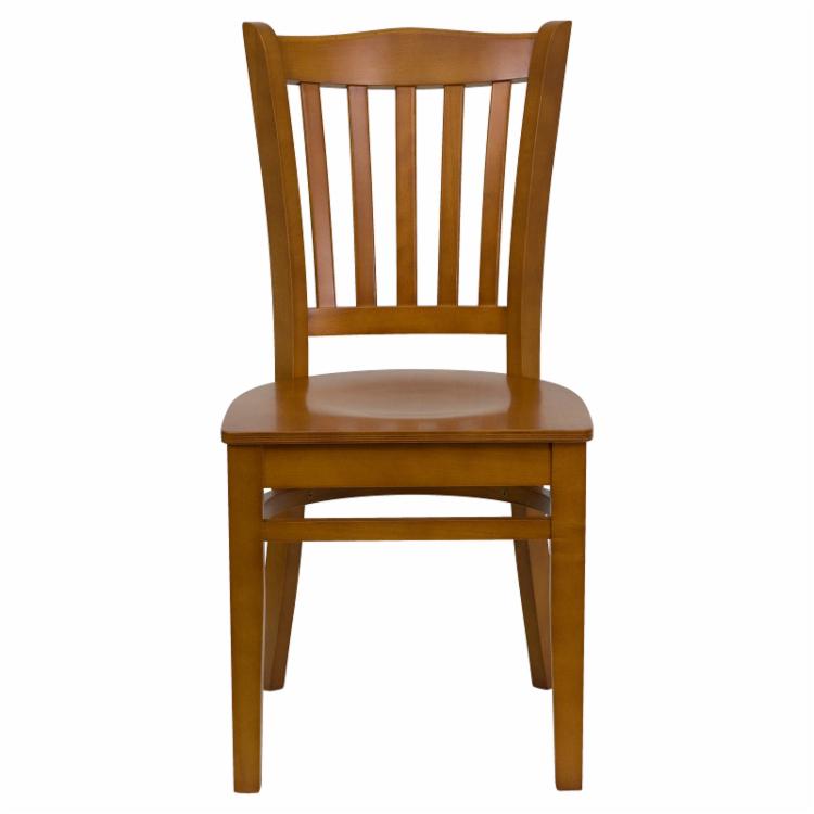 Cafe Chair: 17.75 in. Cherry Vertical Slat Back Restaurant Chair