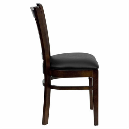 Cafe Chair: 19.25 in. Walnut Vertical Slat Back Restaurant Chair