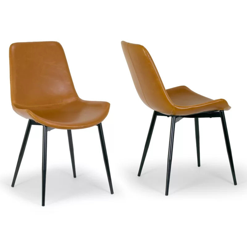 Cafe Chair: Upholstered Side Chair in Caramel Brown (Set of 2)