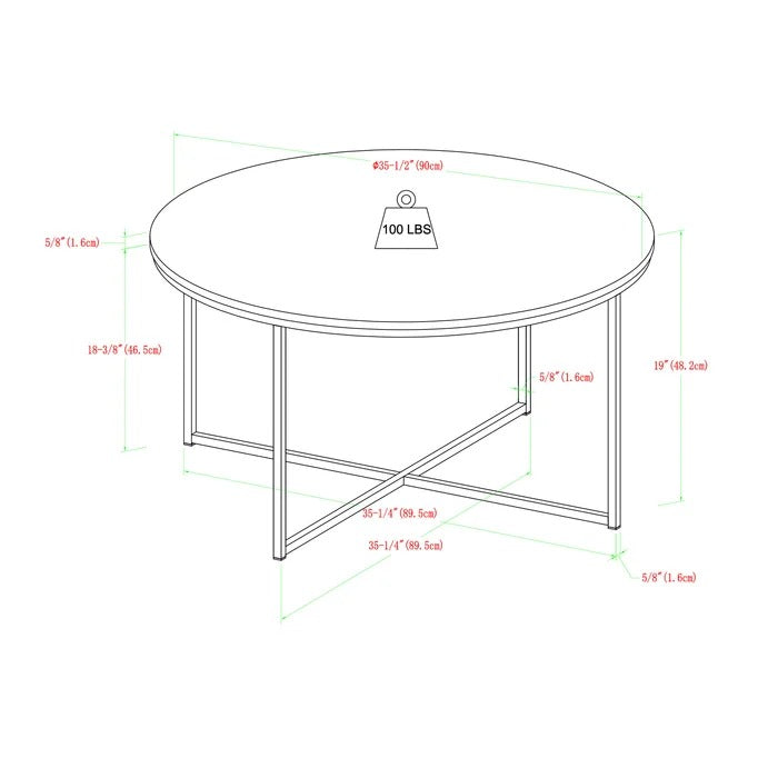Center Table: 36" Cross Legs Round Coffee Table