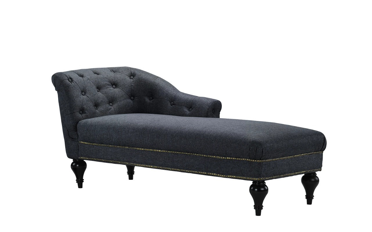 Chaise Lounge: Linen Upholstered Classic Chaise Lounge With Tufted Button