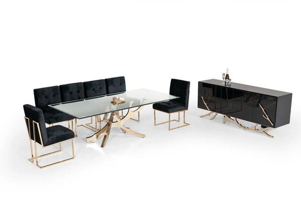 Dining Table: Modern Glass & Gold Dining Table