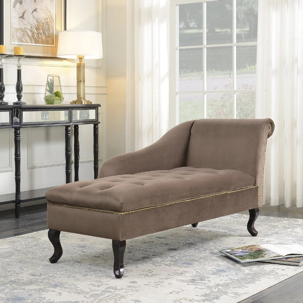 Tufted Chaise: Cozy Brown Velveteen Tufted Chaise Lounge