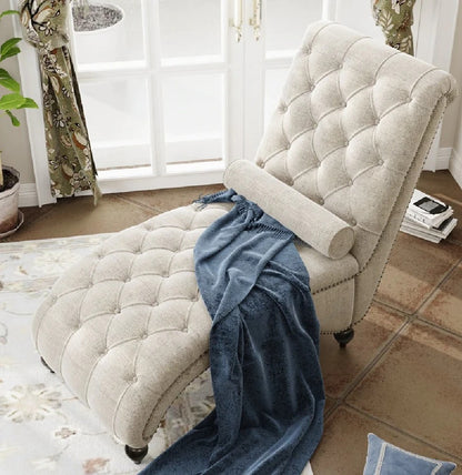 Lounge Chair: Comfy Lounge Chair Chaise with Padded Backrest and Tufted Nailhead