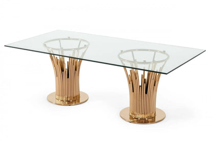 Dining Table: Axer Modern Glass & Rosegold Dining Table