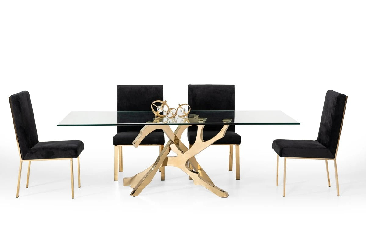 Dining Table: Modern Glass & Gold Dining Table