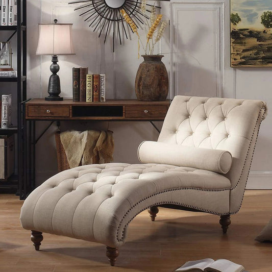 Chaise Lounge: Luxorious Indoor Chaise Lounge Chair with Nailhead Trim and Accent Toss Pillow