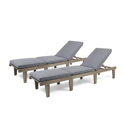 Chaise Lounge: Maeshello 78.74'' Long Reclining Acacia Chaise Lounge Set with Cushions (Set of 2)