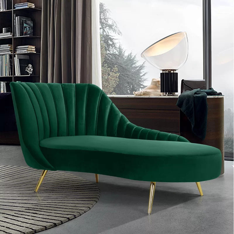 Chaise Lounge: Mardo Velvet Left-Arm Chaise Recessed Arms