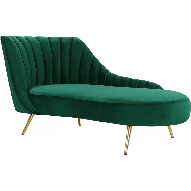 Chaise Lounge: Mardo Velvet Left-Arm Chaise Recessed Arms