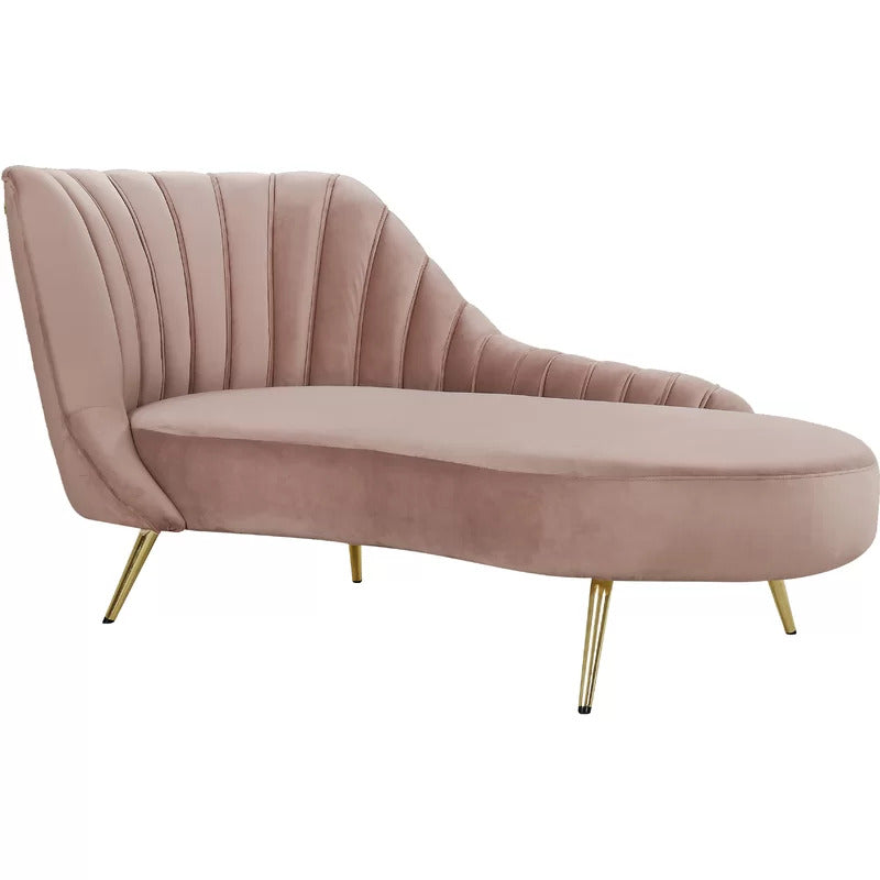 Chaise Lounge: Mardo Velvet Left-Arm Chaise Recessed Arms