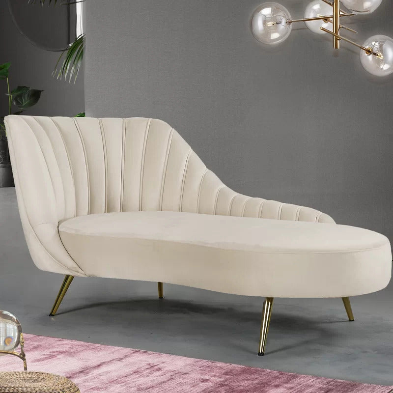 Chaise Lounge: Mardo Velvet Left-Arm Chaise Recessed Arms