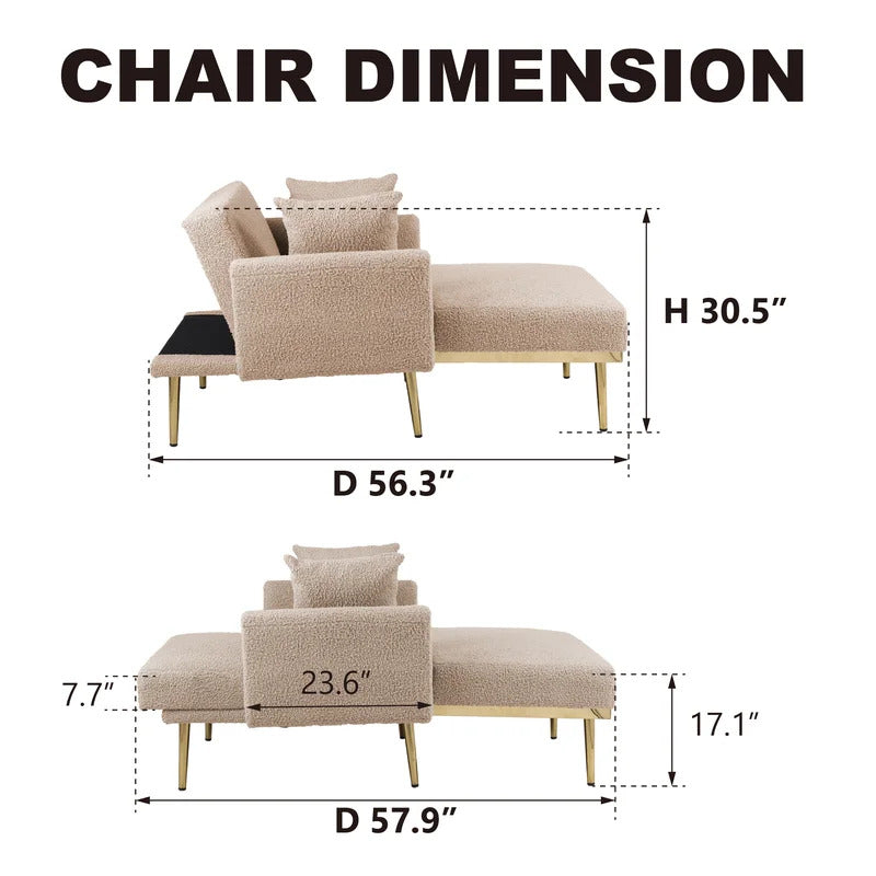 Chaise Lounge: Stylish Tufted Two Arm Flared Arms Reclining Chaise Lounge