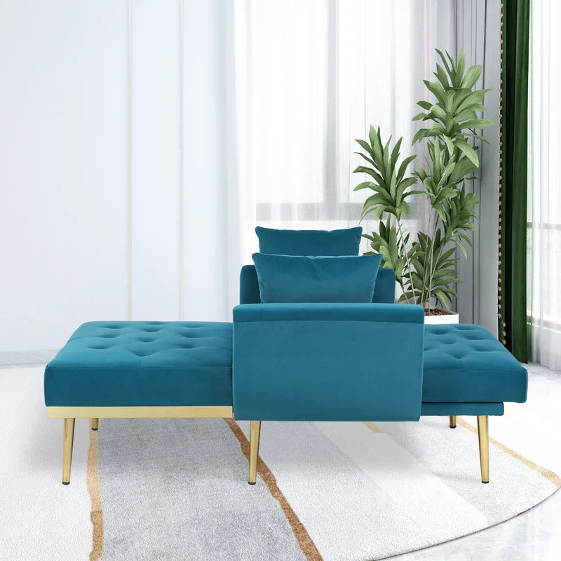 Chaise Lounge: Stylish Tufted Two Arm Flared Arms Reclining Chaise Lounge