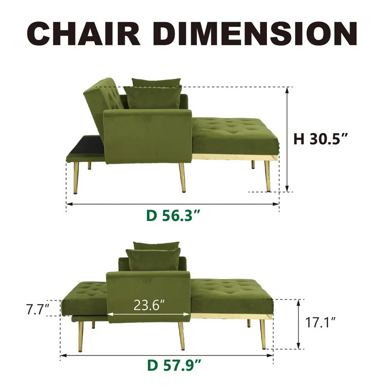 Chaise Lounge: Stylish Tufted Two Arm Flared Arms Reclining Chaise Lounge