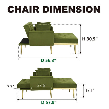 Chaise Lounge: Stylish Tufted Two Arm Flared Arms Reclining Chaise Lounge