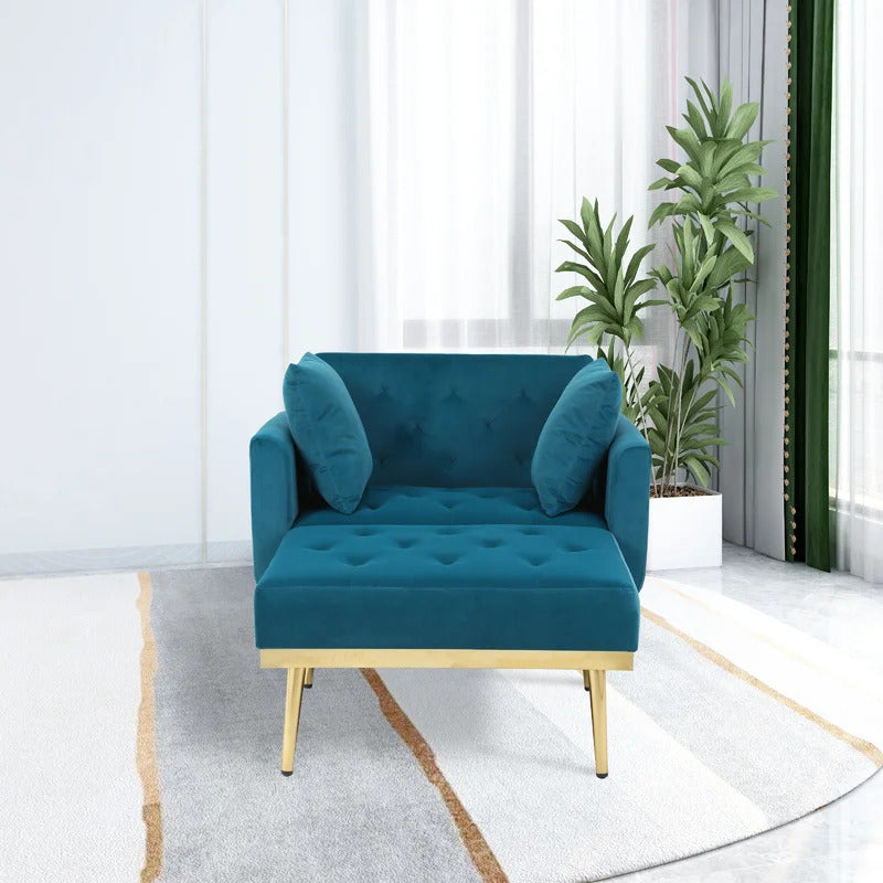 Chaise Lounge: Stylish Tufted Two Arm Flared Arms Reclining Chaise Lounge