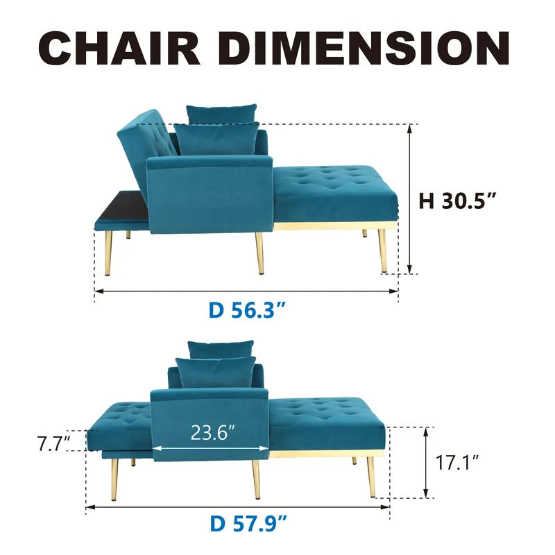 Chaise Lounge: Stylish Tufted Two Arm Flared Arms Reclining Chaise Lounge