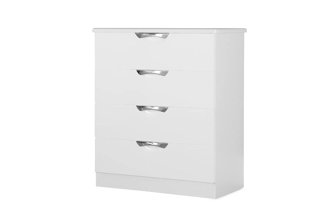 Chest Of Drawers:  White High Gloss 4 Drawer Chest of Drawers