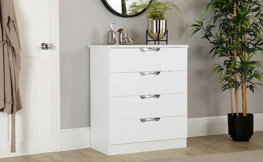 Chest Of Drawers:  White High Gloss 4 Drawer Chest of Drawers