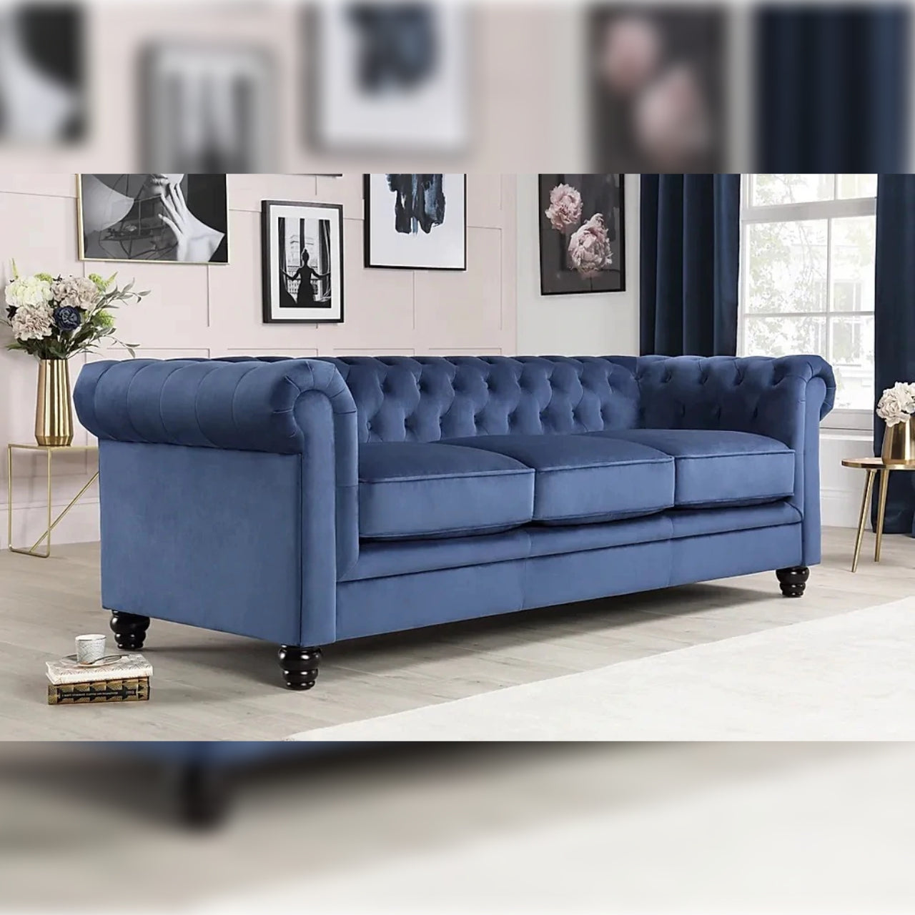 Chesterfield Sofa Set Blue Velvet 3