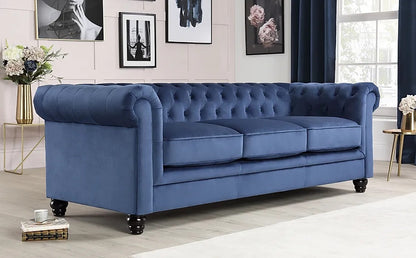 Chesterfield Sofa Set: Blue Velvet 3 Seater Sofa Set
