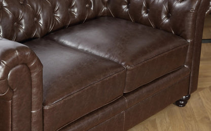 Chesterfield Sofa Set: Chestnut Leatherette 2 Seater Sofa Set