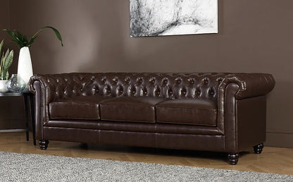 Chesterfield Sofa Set: Chestnut Leather 3 Seater Sofa Set