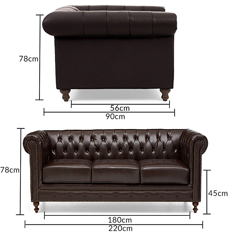 Chesterfield Sofa Set: Chestnut Leatherette 3+2 Seater Sofa Set