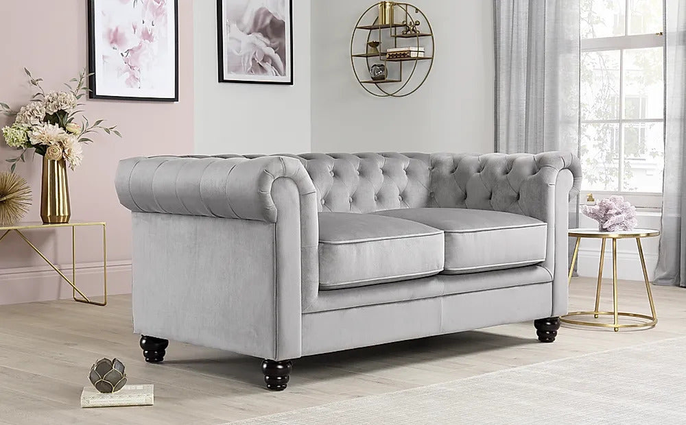 Chesterfield Sofa Set Grey Velvet 3+2 Seater