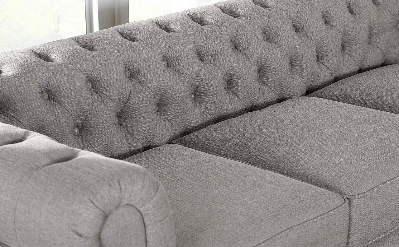 Chesterfield Sofa Set: Light Grey 3 Seater Sofa Set
