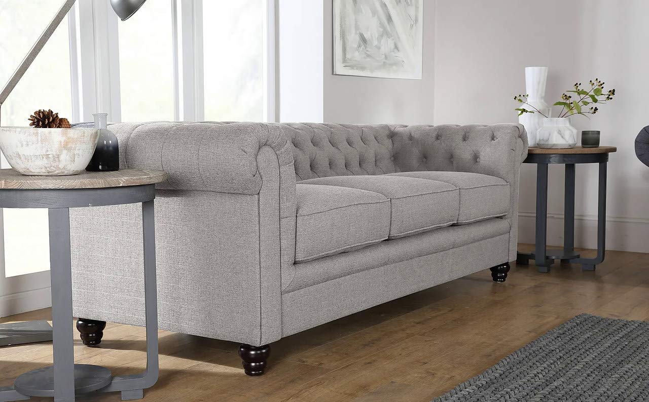 Chesterfield Sofa Set: Light Grey 3 Seater Sofa Set