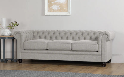 Chesterfield Sofa Set : Light Grey Fabric 3 Seater Chesterfield Sofa