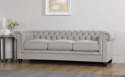 Chesterfield Sofa Set Light Grey Fabric 3+2 Seater