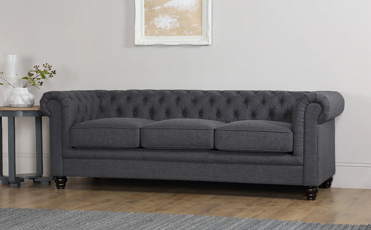 Chesterfield Sofa Set : Slate Grey Fabric 3+2 Seater