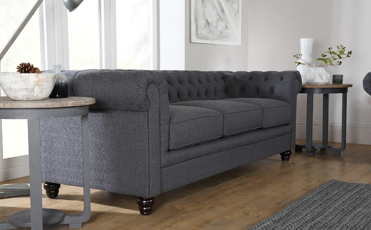 Chesterfield Sofa Set : Slate Grey Fabric 3+2 Seater