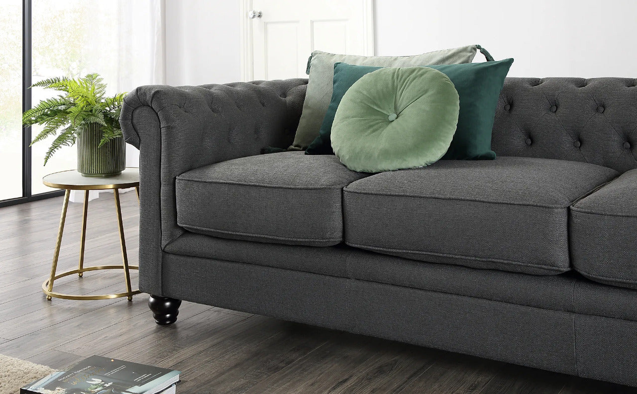 Chesterfield Sofa Set : Slate Grey Fabric 3+2 Seater