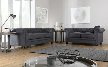 Chesterfield Sofa Set : Slate Grey Fabric 3+2 Seater