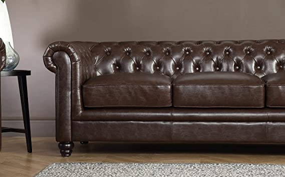 Chesterfield Sofa Set: Solid Wood Fabric 3 Seater Sofa Set
