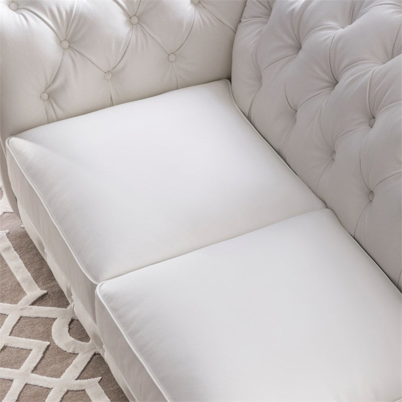 Chesterfield Sofa Set: White Leatherette 3 Seater Sofa Set